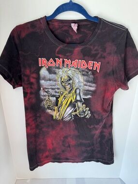 Iron Maiden Women's Red & Black Tie-Dye Short Sleeve Tee